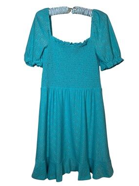 Michael Kors Puff Sleeve Islet Mini Dress Turquoise NWOT L